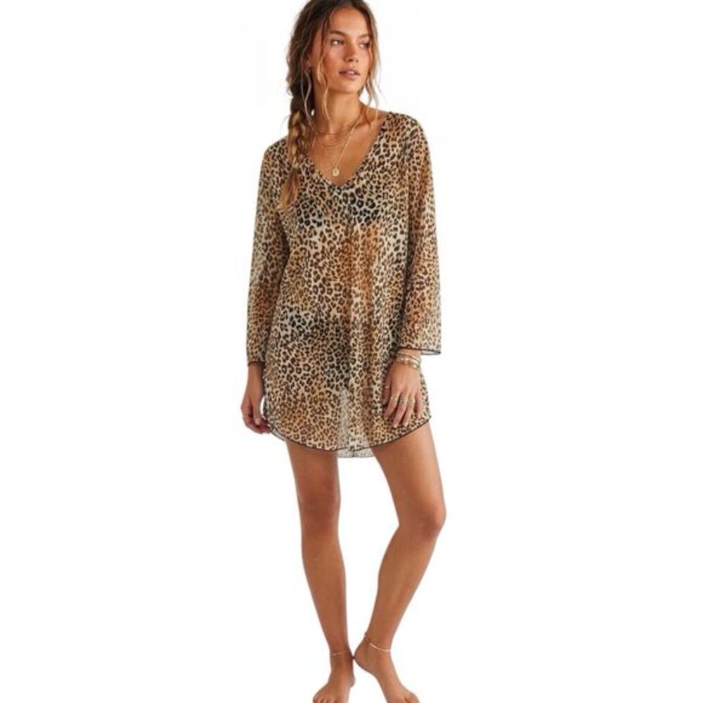 Jordan Taylor Womens Leopard Cover Up Top Tunic Beach Poolside Vacation Medium